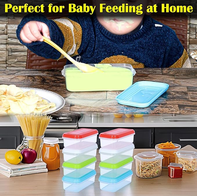 Small Plastic Food Storage Containers with Lids, 8-Pack 8oz (1 Cup / 250 ml) Rectangular Freezer Portion Containers for Leftovers, Spices & Soup, BPA-Free, Stackable, Leak-Resistant, Microwave Safe