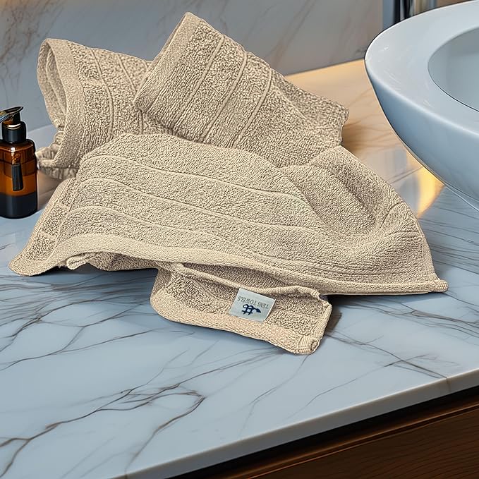 Tens Towels Pack of 6 Hand Towels, 100% Cotton, Lighter Weight, Quick to Dry, 16 x 28 Inches, Super Soft & Absorbent, Perfect for Bathroom & Kitchen (Beige)