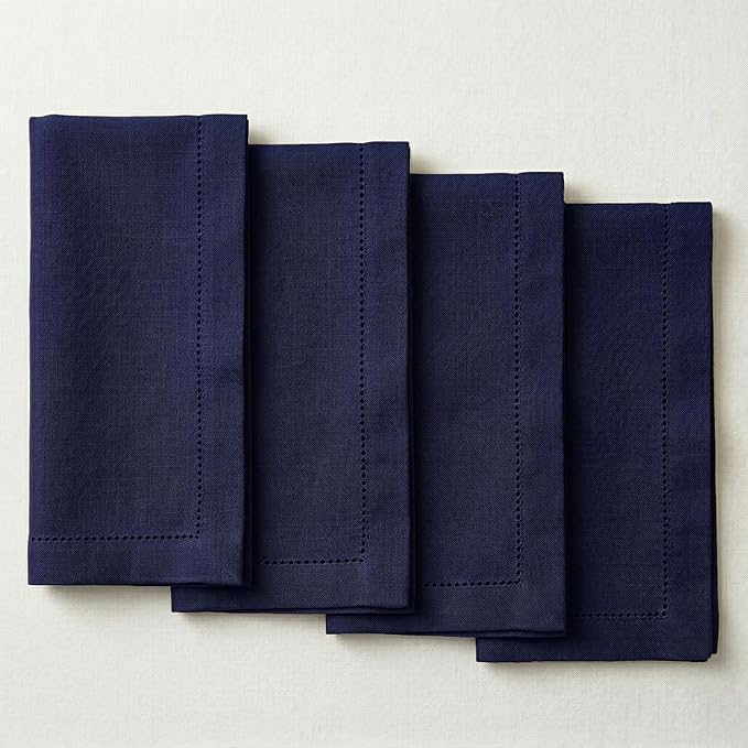 Palisa Navy Cotton Napkins Set of 4 | Premium Hemstitch Detailing Cloth Dinner Napkins 18x18 Inch | Soft Washable & Reusable Table Napkins for Everyday Use Weddings Parties Restaurants & Hotels
