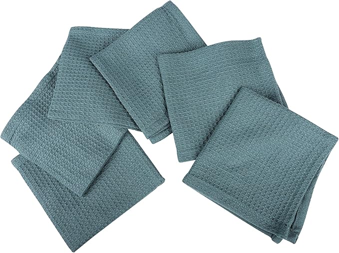 Vintage Vista 100% Cotton Waffle Dish Cloths (Pack of 6) - Dish Rags for Washing Dishes - Reusable & Highly Absorbent Kitchen Towels - Kitchen Rags fo Easter - (12" x 12" - Dark Green)