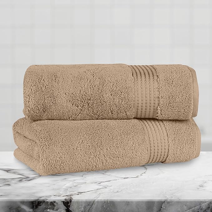 Mocassi Luxury 100% Turkish Cotton 2-Pack Bath Towel Set- Ultra Soft, Quick Dry Highly Absorbent 27 x 54 inch Premium Spa Hotel Quality 2PC Bath Towels - Luxurious Soft Bathroom Towels, Taupe