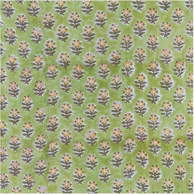 Craftbot Soft Washable Thin Cotton Dinner Napkins 18x18 inches - Set of 6 - Everyday Use or Dinner Party and Events - Green and Yellow Floral Lightweight Indian Block Print Fabric