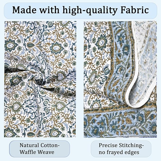 Ridhi Indigo Blue Hand Block Print Waffle Kitchen Towel Set of 3-16 x28 Ultra Absorbent Quick Dry 100% Cotton Dish Towels Lightweight Reusable Sustainable Tea Towels for Cleaning and Drying