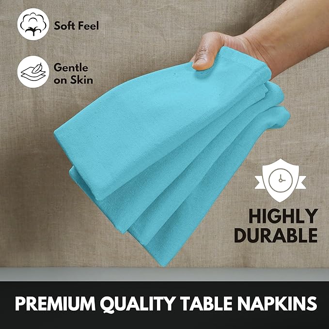 Ocean Blue Cloth Napkin 100% Cotton, 17x 17 Inches, Table Napkin for Dining, Lunch, Cocktail, Decorative Washable Napkins for Spring, Baby Showers, Easter - Aqua Blue (Set of 4)