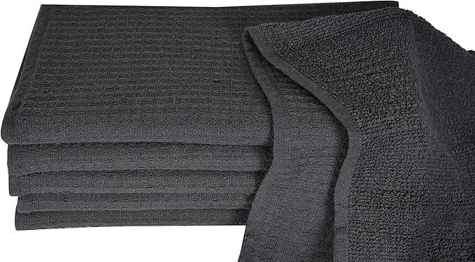 Dish Towels|Kitchen Dish Cloths Two-Sided Waffle Terry|13x28 Inches 100% Cotton Dish Rags Washing Dishes|Super Absorbent Reusable Quick Drying Dish Towels| 6-Pc Set Grey