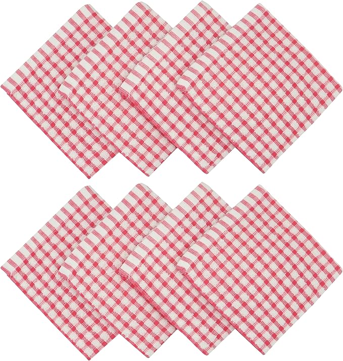 Cotton Cleaning Rags Terry Dish Cloths for Washing Dishes, Set of 8 Dish Rags for Cleaning, Light and Soft Dish Towels for Kitchen Drying Dishes, 11.8 Inch x 11.8 Inch (Red)