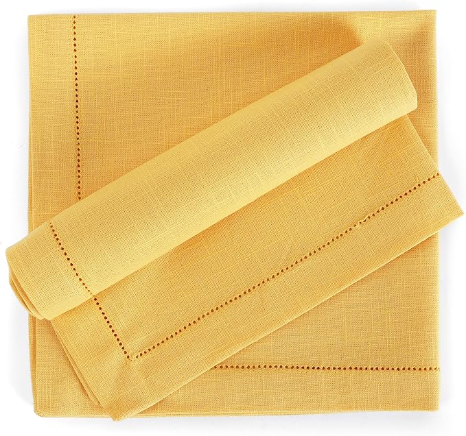 FINGERCRAFT Cloth Napkin Hemstitched 20x20 Inch Generous Picot Hem, Mitred Corner, Everyday Use Premium Quality High GSM and Good Absorbency Set of 12 Easter Color Daffodil