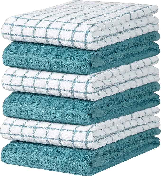 Bumble Kitchen Towels (6 Pack) | 16" x 28" | 100% Cotton Dish Towels for Kitchen | 380 GSM | Soft, Highly Absorbent & Durable Dish Towels with Hanging Loop | Aqua