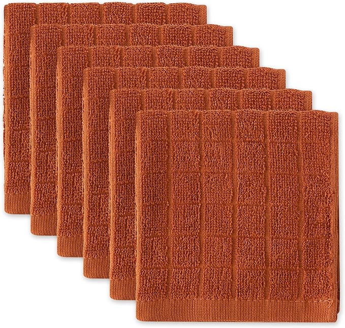DII Basic Terry Collection Solid Windowpane Dishcloth Set, 12x12, Cinnamon, 6 Count