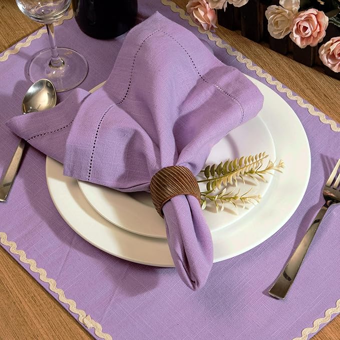 FINGERCRAFT Cloth Napkins, Hemstitched Napkins Cloth, 20 x 20 Inch Generous Picot Hem and Mitered Corner, Everyday Use Premium Quality Perfect for Parties Dinners Weddings Cocktail Set of 6 Lavender