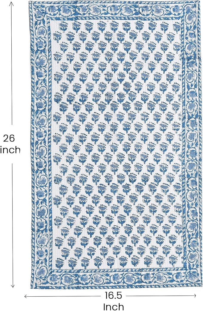 CPC Apatite Blue Hand Block Print Waffle Kitchen Towel Set of 3-16 x28 Ultra Absorbent Quick Dry Cotton Dish Towels Lightweight Reusable Sustainable Tea Towels for Cleaning and Drying
