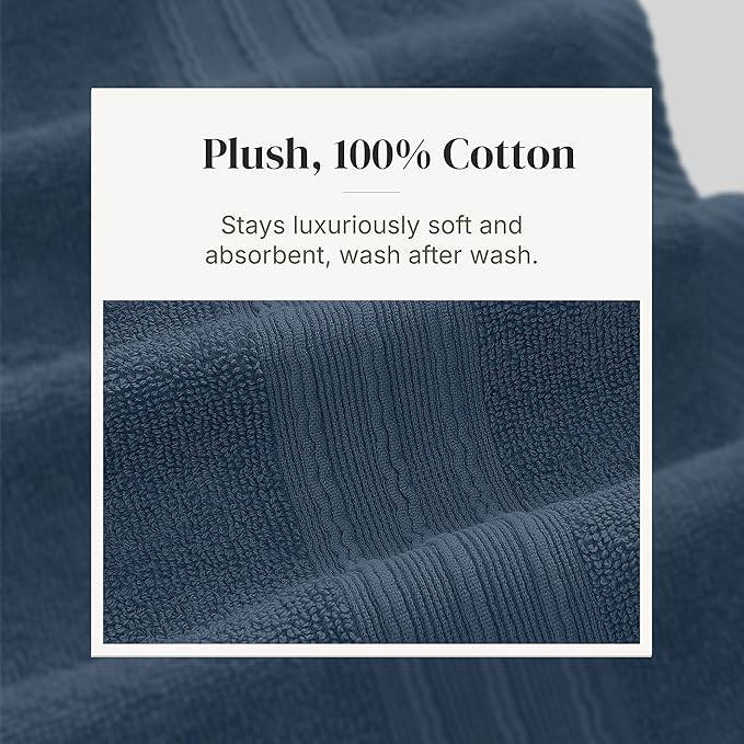 Modern Threads Floral Trail 6-Piece 100% Cotton Towel Set – Reversible Yarn Dyed Jacquard - Includes 2 Bath Towels, 2 Hand Towels, 2 Washcloths – Absorbent, Quick Dry, Soft & Durable – Navy