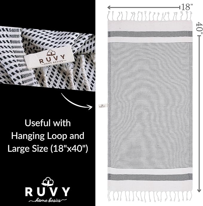 Ruvy Home Basics Turkish Hand Towels for Bathroom Set of 4 | 18"x40", Cotton | Decorative Towel for Bathroom, Kitchen, Dishcloth, Tea, Yoga, Face, Gym - Black