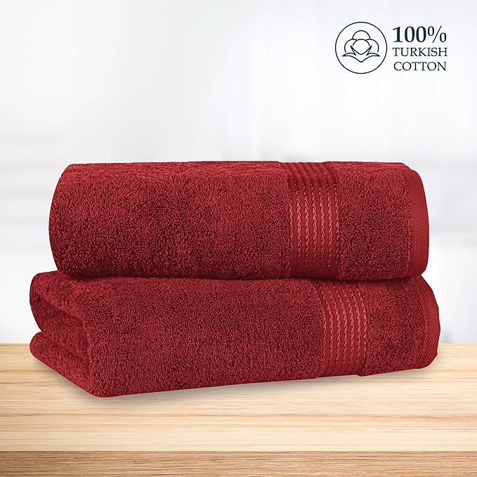 Mocassi Luxury 100% Turkish Cotton 2-Pack Bath Towel Set- Ultra Soft, Quick Dry Highly Absorbent 27 x 54 inch Premium Spa Hotel Quality 2PC Bath Towels - Luxurious Soft Bathroom Towels, Burgundy