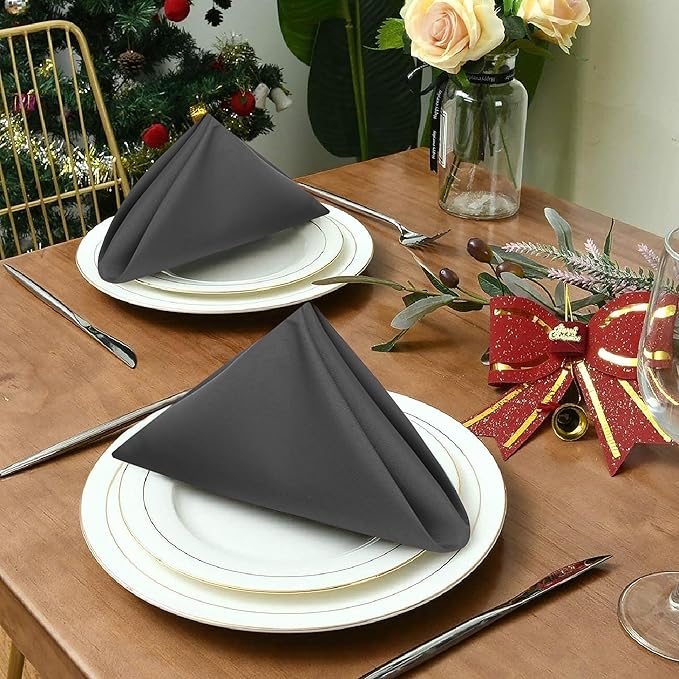 Ruvanti Cloth Napkins Set of 6, 18x18 Inches Napkins Cloth Washable, Soft, Durable, Absorbent, Cotton Blend. Table Dinner Napkins Cloth for Hotel, Lunch, Restaurant, Wedding Parties - Dark Grey