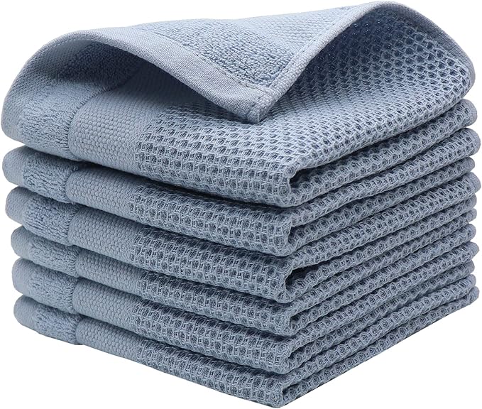 Mia'sDream Cotton Kichen Dish Cloths, Waffle Weave Dish Rags, Soft and Absorbent Dish Towels Hand Towel for Kitchen, 12inchx12inch 6 Pack (Blue)