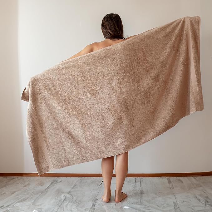 SALBAKOS 100% Turkish Cotton Extra Large Bath Sheet Towel Set of 2, 35x70 inch | Premium Quality | Hotel Collection Soft, Absorbent, Oversize Bath Towels | Made in Turkey (Taupe, 2 Bath Sheets)