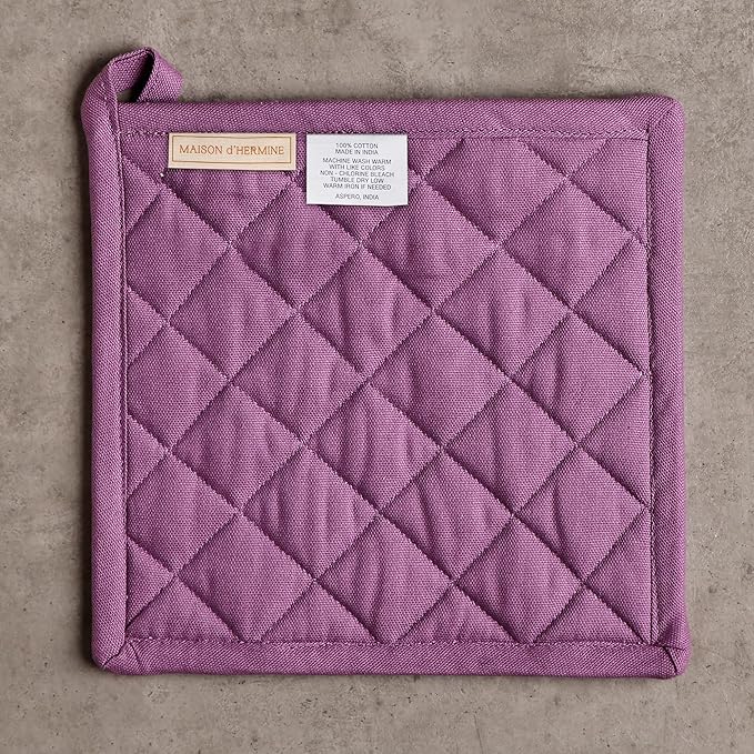 Maison d' Hermine Pot Holders 100% Cotton Heat Resistant Potholders 8" x 8" Hot Pads with Loop BBQ Cooking Baking Gifts for Mothers Day Handling Hot Pans Spring/Summer (Pack of 2, Pivoine)
