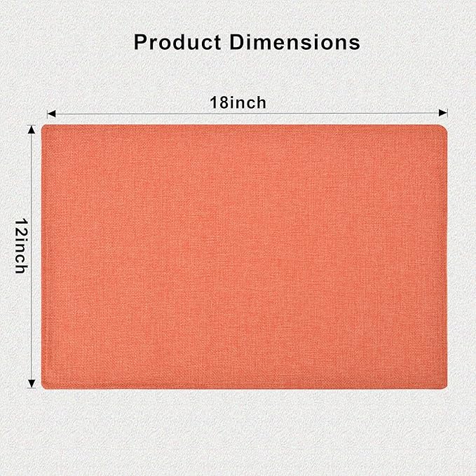 SLKQG Orange Linen Fabric Placemats Set of 6 - Heat Resistant & Machine Washable Table Mats for Holiday Dining, Double-Layered for Family Gatherings - Indoor Outdoor Use (6, Orange)