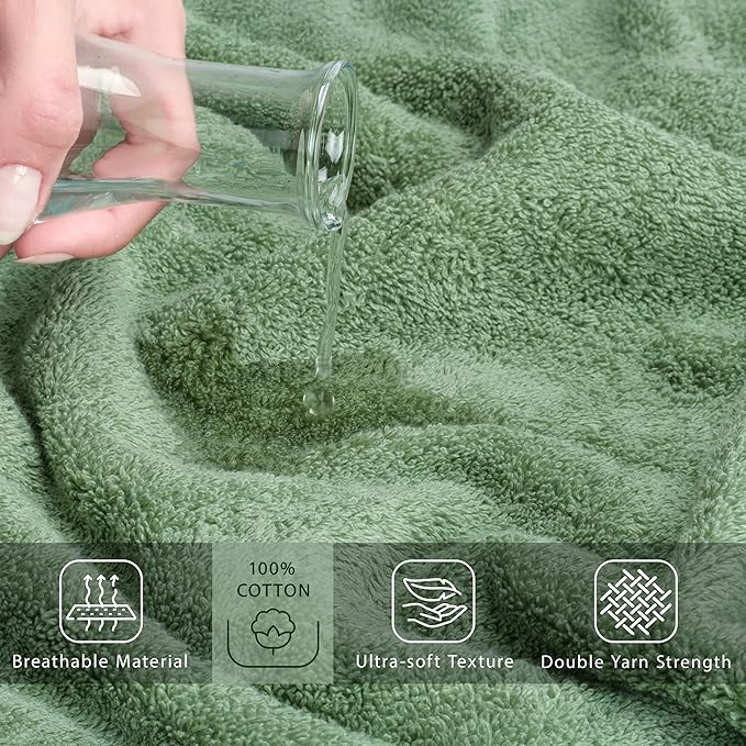 Cotton Paradise 100% Cotton 40x80 Oversized Bath Sheet, Extra Large Turkish Bath Towels for Bathroom, Sage Green Bathsheet