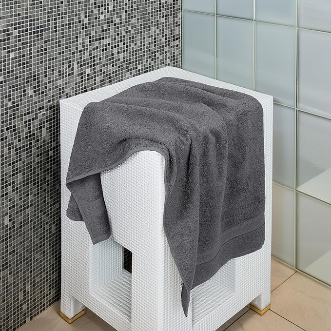 Commercial Bulk Pack of 12 Bath Towels – 100% Cotton Terry 24" x 48" – Ideal for Hotels, Salons, Gyms, Spas & Institutional Use – Charcoal Grey