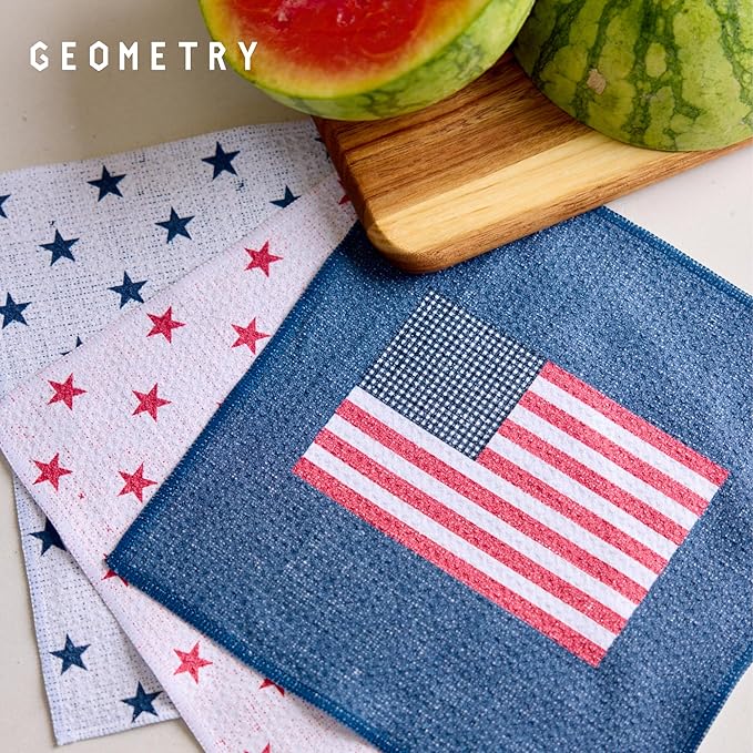 GEOMETRY Dishcloth – Patriotic Collection – Quick-Dry, Ultra-Absorbent, Reusable Microfiber Kitchen Towels for Drying & Cleaning - Old Glory - 3 Pack