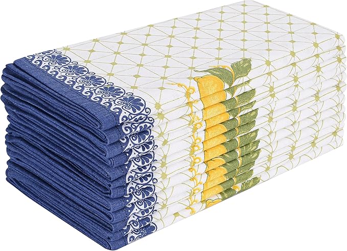FINGERCRAFT Cloth Napkins, Set of 8 Cotton Linen Blend Printed Dinner Napkins Cloth Mitered Corner Perfect for Parties Dinners Weddings Cocktail Christmas Easter 20x20 Lemon Leaf