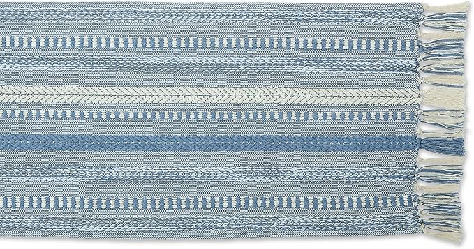 DII Farmhouse Braided Stripe Table Runner Collection, 15x72 (15x77, Fringe Included), Stonewash Blue