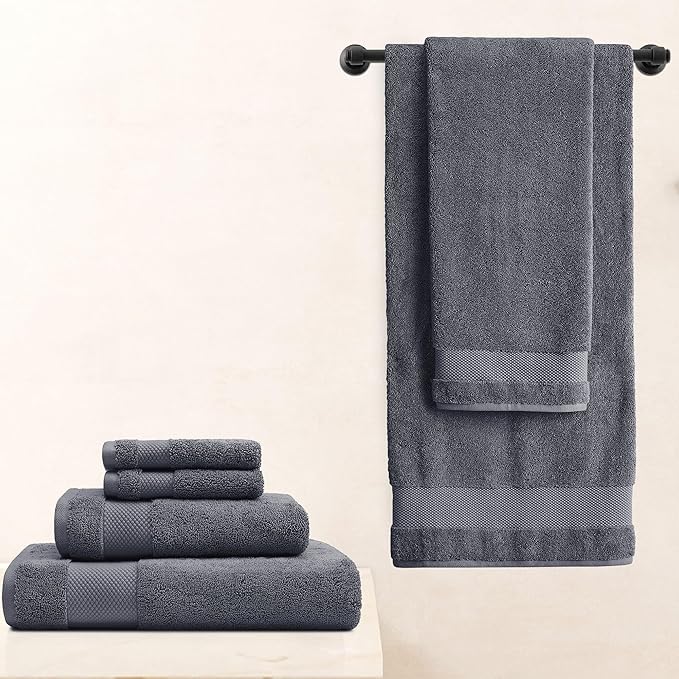 BIOWEAVES 100% Organic Cotton 700 GSM Plush Bath Towels 30" x 58" GOTS Certified - Charcoal, Pack of 2