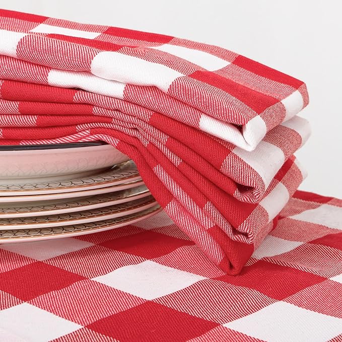 DUOBAO Buffalo Plaid Cloth Napkins, Set of 4, 20x20 Inches, Red & White, Soft & Durable, Perfect for Christmas, Dinner Parties, Weddings, Home, Farmhouse, Restaurant, Hotel