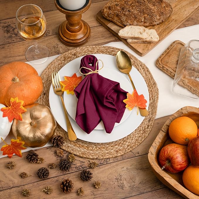 Blue Needles Solid Cloth Napkins Set of 12 Burgundy 100% Cotton Dinner Napkins 18x18 inches - Soft, Reusable, Absorbent & Washable Linen, Ideal for Spring Summer Easter Events Parties & Everyday Use