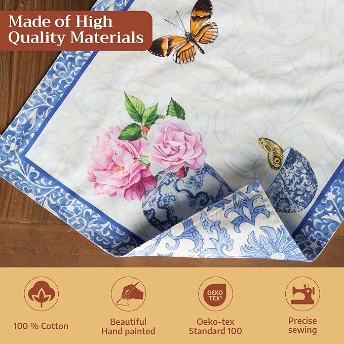 Maison d' Hermine Placemats Set of 4 100% Cotton Washable Cloth Place Mats Reusable Table Mats for Kitchen Dining Party Wedding Gifts for Mothers Day Spring/Summer (Canton, 13" x 19")