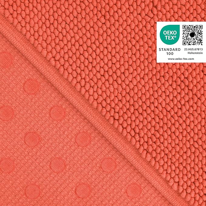Cotton Paradise 100% Cotton Non Slip Bath Mats for Bathroom, 20x34 inch Soft Absorbent Quick Dry Machine Washable Floor Bath Mat, Coral