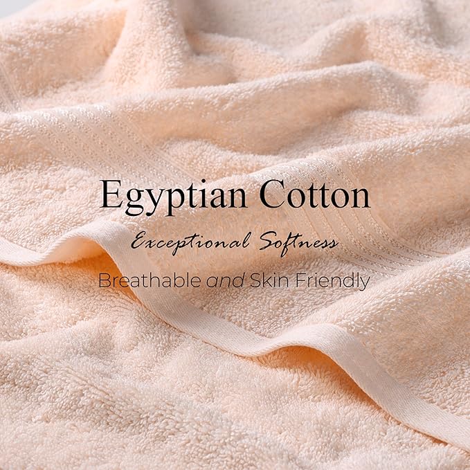 Superior Egyptian Cotton 9-Piece Towel Set, Assorted Towels for Home Bathroom, Guest Bath Decor Essentials, Includes 3 Bath, 3 Hand, 3 Face Towels/Washcloths, Quick Dry, Absorbent - Peach