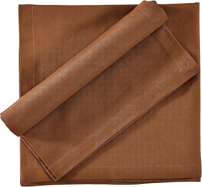 FINGERCRAFT Dinner Cloth Napkin Cotton Linen Blend 12 Pack Natural Premium Quality Mitred Corner for Every Day Use Pre Shrunk and Good Absorbency 18x18 in Easter Color Brown