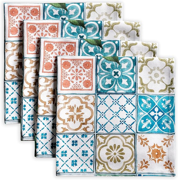 Maison d' Hermine Cloth Napkins Set of 4 100% Cotton Everyday Reusable Square Napkins Cloth Washable Dinner Party Wedding Restaurant Gifts for Mothers Day Spring/Summer (Agrume, 20" x 20")
