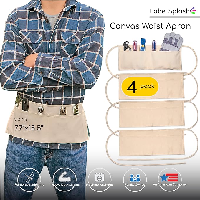 LABELPLASH 2 Pocket Canvas Work Waist Nail Apron Belt Washable Tool Utility Gardening Woodworkers Roofers Artists & Crafts