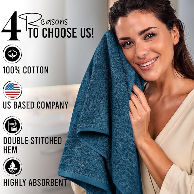 RIVERSIDE Pack of 4 Premium Extra Large Bath Towels 30 x 60 Inches, 100% Cotton, Super Soft & Highly Absorbent, Larger & Lighter Weight, Quicker to Dry, Perfect for Bathroom, Navy Blue