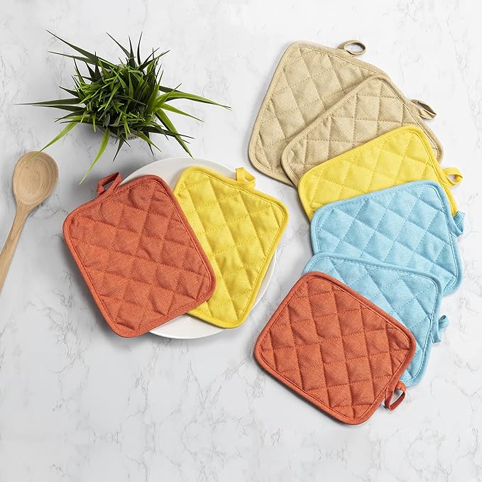 American Linen Pot Holders, Hot Pads, Table Pads for Kitchen and Dining Table, Non Slip Heat Resistant Hot Pot Holder (Aqua, 8 Pack)