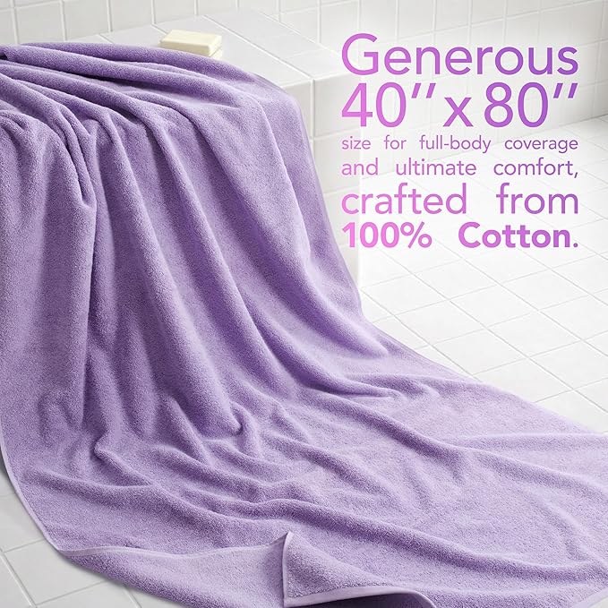 American Soft Linen 100% Cotton 600 GSM Turkish 40x80 Oversized Bath Towel Sheet, Extra Large Adult Towels for Bathroom, Lilac Bath Sheet
