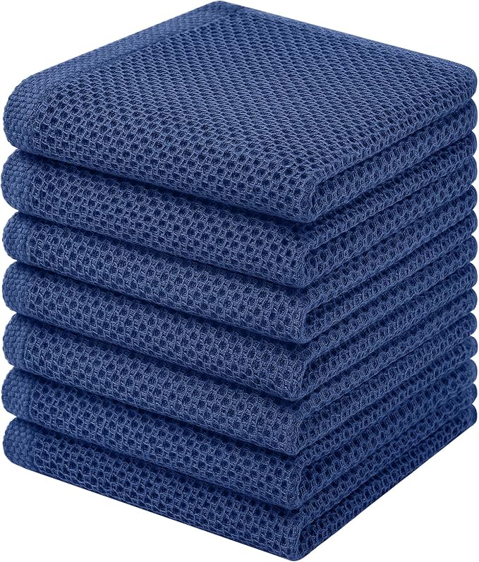 Homaxy 100% Cotton Waffle Weave Kitchen Dish Cloths, 7-Pack Ultra Soft Absorbent Dish Towels, Quick Drying Dish Rags, 12 x 12 Inches, Navy Blue