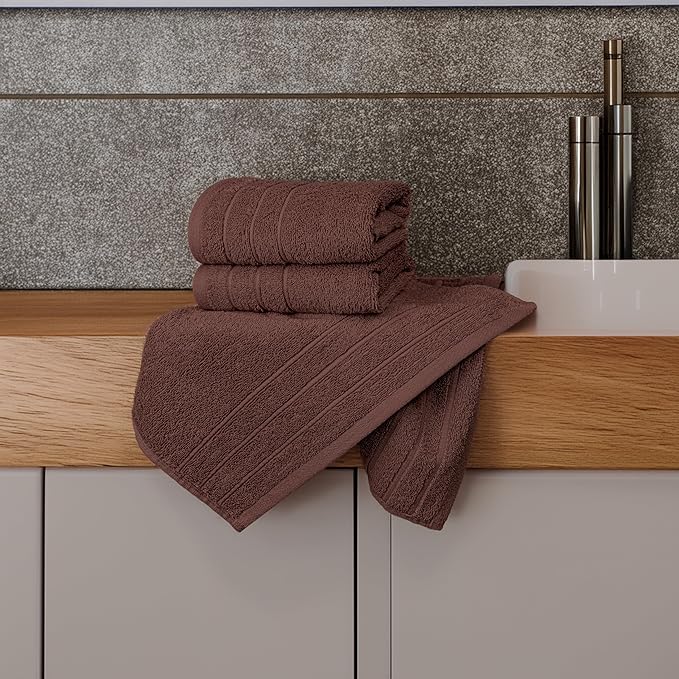 Tens Towels Pack of 6 Hand Towels, 100% Cotton, Lighter Weight, Quick to Dry, 16 x 28 Inches, Super Soft & Absorbent, Perfect for Bathroom & Kitchen (Brown)