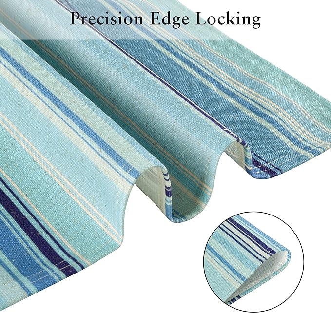 LilyCat Linen Fabric Blue Stripes Placemats, Durable Boho Dining Table Mats for Kitchen, Rustic Vintage Washable Place Mats Set of 6, 18’’× 12’’