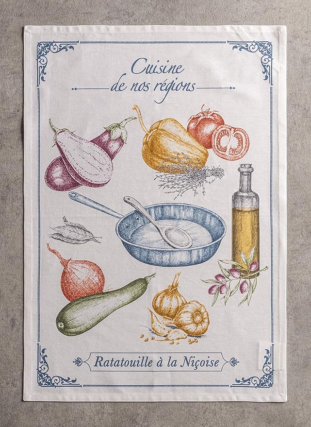 Maison d' Hermine Kitchen Towels Set of 3 100% Cotton 27.50" x 20" Reusable Cloth Tea Dish Towels Absorbent with Hanging Loop for Kitchen Gifts for Mothers Day Spring/Summer (Gastronomie)