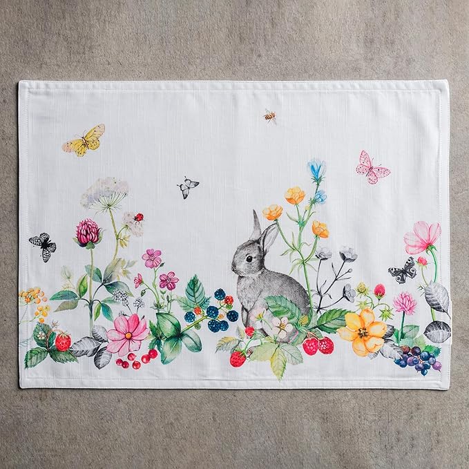 Maison d' Hermine Placemats Set of 4 100% Cotton Washable Cloth Place Mats Reusable Table Mats for Kitchen Dining Party Wedding Gifts for Mothers Day Spring/Summer (Printemps, 13" x 19")