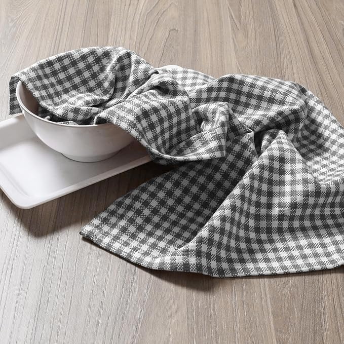 Mini Check Plaid Cloth Napkins, Set of 4, Soft, Durable, Wrinkle Free Fabric Napkins, Checked Napkins for Dinner, Wedding, Restaurant, Buffet, Party, Christmas - Grey White (16”x16”)