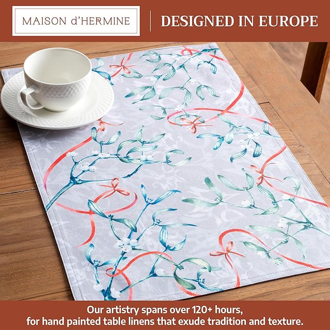 Maison d' Hermine Placemats Set of 4 100% Cotton Washable Cloth Place Mats, Reusable Table Mats for Thanksgiving Christmas Decorations Kitchen Dining Party Wedding Restaurant (Enora, 13" x 19")