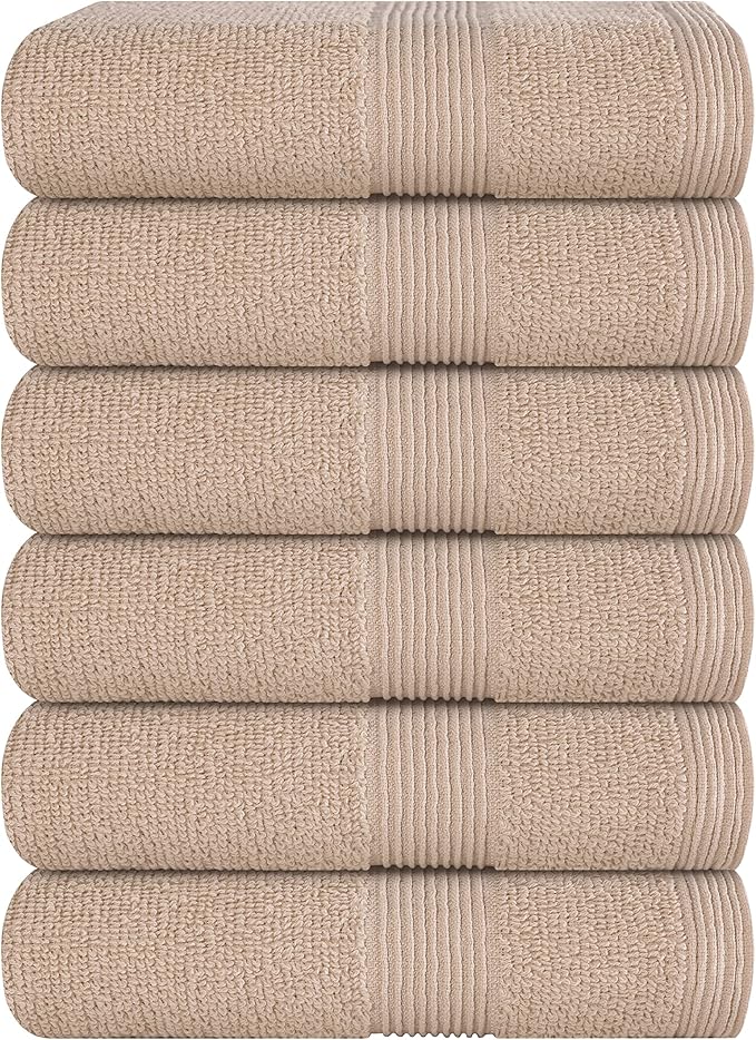 Belizzi Home Ultra Soft 6-Piece Hand Towel Set 16x28-100% Ringspun Cotton - Durable & Highly Absorbent Hand Towels - Ideal for use in Bathroom, Kitchen, Gym, Spa & General Cleaning - Tan