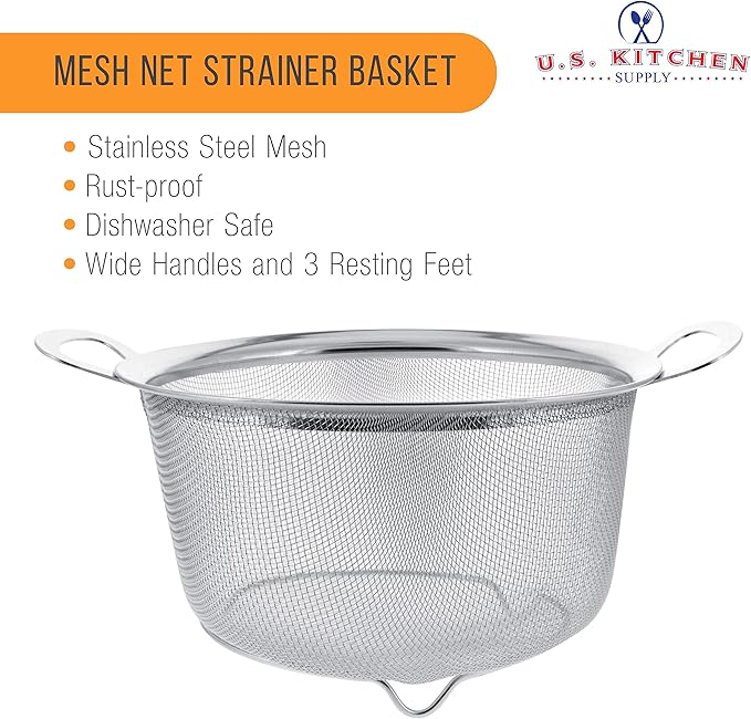 U.S. Kitchen Supply Stainless Steel Colander Strainer Basket - 3-Quart Colander with Resting Feet & Handles - Wide Rim Sieve, Stainless Steel Strainers and Colanders for Kitchen