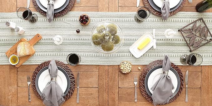 DII Farmhouse Braided Stripe Table Runner Collection, 15x72 (15x77, Fringe Included), Artichoke Green